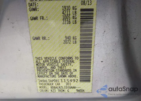 2014 Nissan Altima 2.5 S z USA, uszkodzony, nr VIN 1N4AL3AP0EC115492